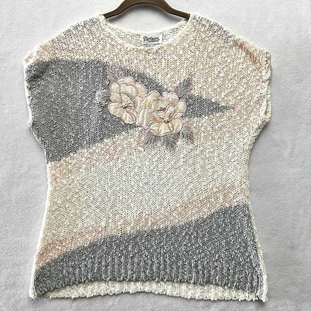 VTG 80s Partners by Mervyns Sweater M Medium Pearl Chunky Peach Flower